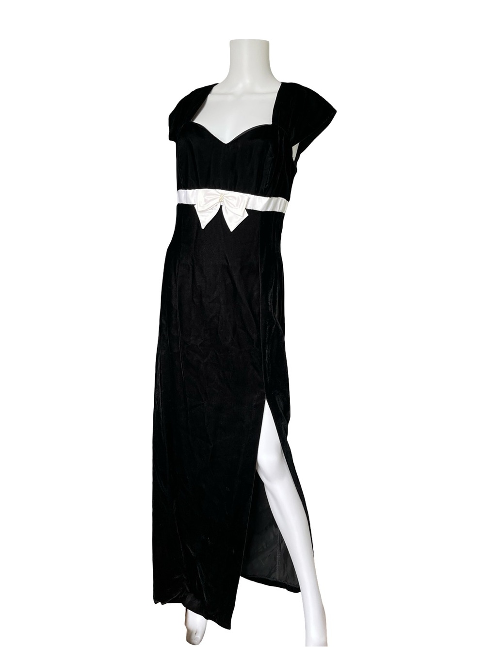Vintage 80s Roberta Velvet Maxi Dress Bow Made in USA Event Prom Hoco Size 13/14